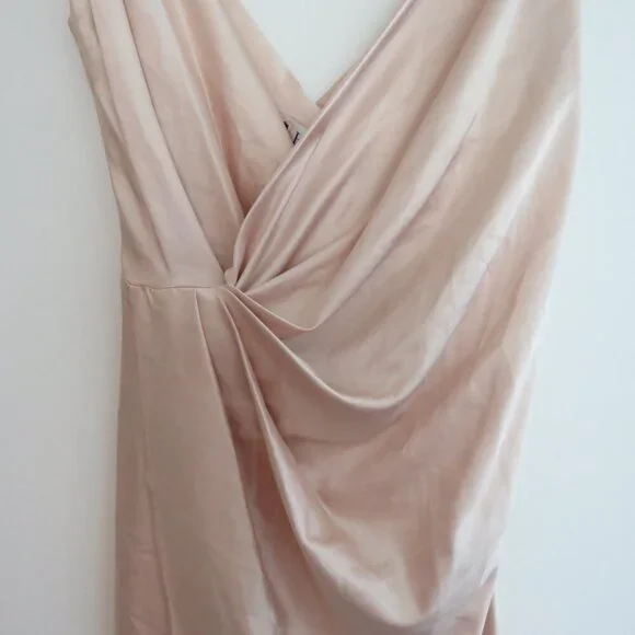 HOUSE OF CB Coco Drape Back Satin Wrap Midi Dress in Nude Champagne - Size S - Picture 7 of 16